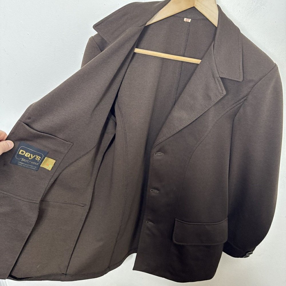 Vintage 70s Disco Blazer Woman 42 Days Sportswear Brown‎ Sports Coat 3 Button - Picture 7 of 10